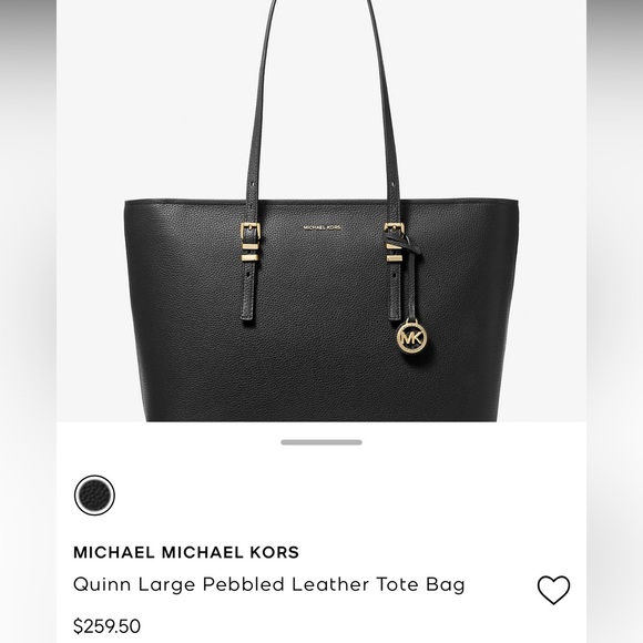 Quinn Large Pebbled Leather tote bag Michael Kors Black Tote with Gold Accents - Picture 7 of 7